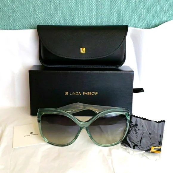 Authentic New Linda Farrow CatEye Blue Grey Grad Luxe Sunglasses Cat Women main image 3